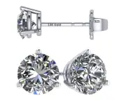 Platinum Plated 925 Sterling Silver Stud Earrings With 3 Carat Cubic Zirconia