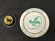 Black Horse Ale, Dunkirk NY Metal Crown Cap and Koch's Beer Plastic Keg Cap Wow!