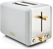 [Tower] T20036WHT Cavaletto 2-Slice Toaster with Defrost/Reheat, Stainless Steel, 850W, Optic White and Champagne Gold