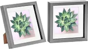 Nicola Spring 2X Grey 8'' x 8'' Acrylic Shadow Box Frame - White 6'' x 6'' Mount - Deep Glass Photo Picture Flower Craft Memory Wall Display - by Nicola Spring