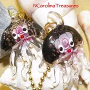 PINK FLORAL JELLYFISH GLITTER GLASS CEILING FAN LIGHT SWITCH PULL LG PAIR J122
