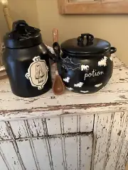 Rae Dunn Boo Ghost Black Baby Canister & Potion Cauldron With Spoon 2024 NWT