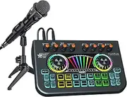 Audio Mixer, Sound Board for Pc/Phone Live Streaming Gaming,Podcast Mixer for 3.5mm/6.35mm Dynamic Microphone, Live Sound Card with Voice Changer, Denoise, Lead Singing