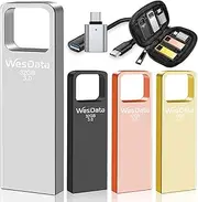 WesData 32GB USB 3.0 Flash Drive 4-Pack with USB-C Adapters, Metal Mini Design, 100MB/s Read Speed, Storage Case Included, Pink Gold Gray Silver