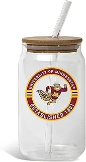 The Memory Company | Licensed NCAA 16oz Vintage Logo Glass with Bamboo Lid,University of Oklahoma
