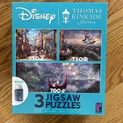 Thomas Kinkade Disney 3 in 1 Multi-Pack Ceaco Puzzles 2000 Total Pieces. NEW