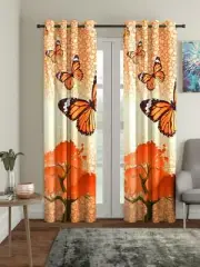 New 2 Piece Eyelet Long Door Curtain Set - 9 feet Orange