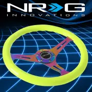 NRG Performance 350mm Neon Yellow Wood Grain Neo Chrome Spokes Steering Wheel