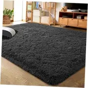 Ultra Soft Indoor Modern Area Rugs Fluffy Living Room 8' x 10' Dark Grey