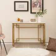 Costway110 cm Console Table with Geometric Frame & Faux Marble Tabletop
