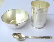 999 Fine Silver Water Milk Glass and Bowl,Silver Tumbler Spoon,Baby Food Utensil