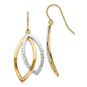 14K Two-Tone Polished And Textured Shepherd Hook Earrings