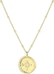 [gorjana] Women's Compass Coin Pendant Necklace, 18K Gold or Silver Plated Medallion, Adjustable 19 inch Chain