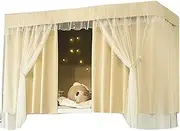 1 M Wide Single Bed Bunk Bed Curtains with Retractable Stand Loft Bed Curtains Dormitory Blackout Top Bunk Bed Canopy Encrypted Netting(Curtain*2+top,1.5M_Yellow B)