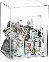 Clear Piggy Bank for Adults, Large Acrylic Money Saving Box with Key and Slot, Openable Coin Money Bank for Real Money, YITOBA Cash Savings Box, Reusable Money Saver Box (Transparent)