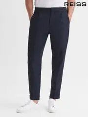 Reiss Navy Brighton Relaxed Drawstring Trousers with Turn-Ups (U74734) | $280