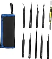 Angoily 10pcs Set Mobile Phone Repair Tool Electronic Tweezers Kit Precise Tweezers Watch Repair Tools Stainless Steel Black