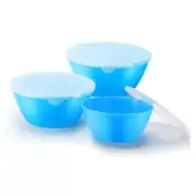 Mixing Bowls with Lids Set of 3，Lightweight Mixing Bowl with lid，Nesting Blue