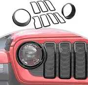 CheroCar for JL Grille Grill Insert & Headlight Turn Light Cover Trim Exterior Accessories for Jeep Wrangler JL JLU & Jeep Gladiator JT 2024+,Black…