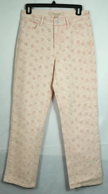 Guess 27 1981 Straight High Rise Acid Wash Pink Eyelet Jeans Florida Peach NWT