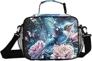 Hummingbirds Butterfly Blue Insulated Lunch Box for Women Men - Ideal for Work, Picnics - Includes Adjustable Shoulder Strap