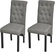 Dining Chairs Set of 2, Light Grey Fabric Kitchen Chairs, Dining Room, Living Room & Office, Modern Padded Chair, Rubber Wood Frame