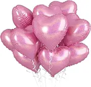 Heart Balloons, 10PCS Glitter Pink Heart Shape Balloons Foil, 18inch Pink Heart Balloons for Girls Women Valentines Day, Wedding, Brithday, Baby Shower Party Decorations (Laser Pink)