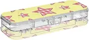 [Amooorous] Cartoon Checkered Plaid Stars Yellow and Red Designed Pencil Storage Box Clear Double-Deck Pens Case Transparent Hard For Stationery Supplies With Snap Lid