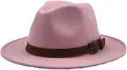 [Generic] Women Wool Fedora Hat Unisex Mens Felt Cap with Belt Buckle Wide Brim Trilbies Jazz Hats Church Felt Caps