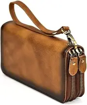 [KXUISDUJ] Wallets Vintage Genuine Leather Long Wallet Leather Purse for Men Clutch Purse Double Zipper Card Holders (Color : B), B