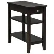 Costway Side End Table 24.5" x 23.5" Rectangle Shape Wood Frame w/ Storage Brown