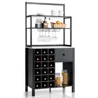 Giantex Kitchen Baker Rack Wine Rack Microwave Stand Storage Cabinet Shelf Black