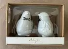 Arlington Designs Penguin Salt and Pepper Shakers NIB White with Silver Bowties