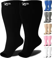 [Zeta Wear] Open Toe Plus Size Support Socks - Wide Calf Compression, Great for Travel & Flights, Women Love Its Amazing Fit, Cotton-Rich Comfort & Soothing Relief, 1 Pair