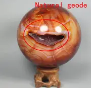 1.51lb Natural Red Carnelian Geode Crystal Quartz Agate Ball Polished Specimen