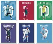 [ZIENVE] Soccer Canvas Poster Set – 6 Prints Featuring Messi, Ronaldo, Mbappe & Neymar – Football Superstars Sports Wall Art Decor for Boys’ Bedroom – 20x25cm Unframed