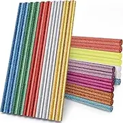 Glitter Hot Glue Sticks Full Size, Manarty 8" Long x 0.43" Dia Color Hot Melt Glue Sticks Bulk, Craft Adhesive Waxing Sticks Standard for Cards, Sealing, Holiday Decoration, Art, DIY, Stamp, 24 PCS