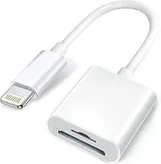 Apple Lightning to SD & TF Card Dual Slot Reader for iPhone/iPad, 2 in 1 Micro SD TF Trail Camera Viewer Memory Card Adapter, Plug and Play.