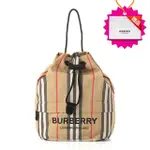 【BURBERRY 巴寶莉】80267371 經典格紋PHOEBE POUCH系列尼龍束繩手提肩背小水桶包(卡其色)