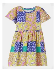 [Milkshake] Fluted Sleeve Daisy Patch Pocket Dress in Multi