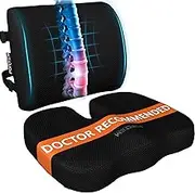 FORTEM Office Chair Cushion and Back Support for Office Chair, Lumbar Support Pillow, Memory Foam, Non Slip Sitting and Back Rest for Gaming, Car Seat Cushion, Chair Pad