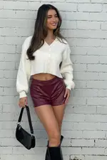 Red Low Rise Short Side Zipper Faux Leather - Size 16XL, Women's Shorts