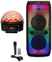 MR DJ FLAME3200 8" X 2 Rechargeable Portable Bluetooth Karaoke Speaker Party