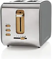 [NEDIS] Soft Touch Toaster with 2 Wide Slots for Toast, Bagels or Muffins, 6 Toasting Settings, Reheat, Defrost and Cancel Functions, Grey