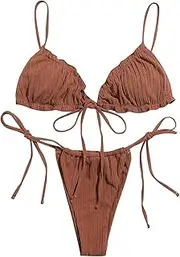 [LANREN] Women Bandage String Bikini Solid Color String Bikini Swimsuit Women's Push Up Beach Swimwear Beachwear Padded Bikini (Color : KH, Size : Small)
