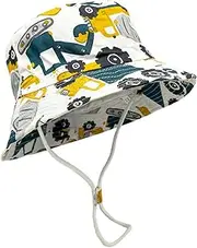 [SAIIURV] Baby Toddler Sun Hat with Chin Strap, Adjustable Toddler Bucket Hat for Kids, Cartoon Excavator Summer Cap Sun Hats Kids Fisherman Hats for Outdoor Beach (2-4 Years)