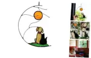 Friendship Dog and Cat Decor Stained Glass Suncatchers,Black Cat Suncatcher