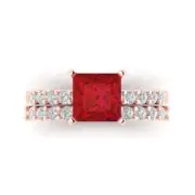 2.6ct Princess Cut Pave Tourmaline Statement Ring Band bridal Set 14k Rose Gold
