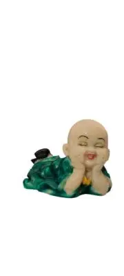 Traditional Monk Laughing Buddha Statue Color Green for Home Decorative