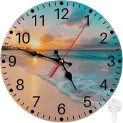 round Wall Clock Non-Ticking Silent Battery Operated Clock 12 Inch, Sea Beach Bl